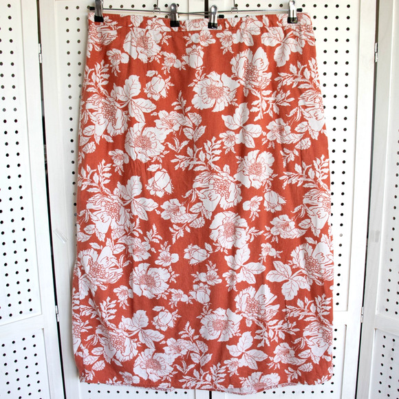 Old Navy Dresses & Skirts - Old Navy Womens SIZE XXL‎ Red Rust Linen Blend Tropical Floral Maxi Skirt